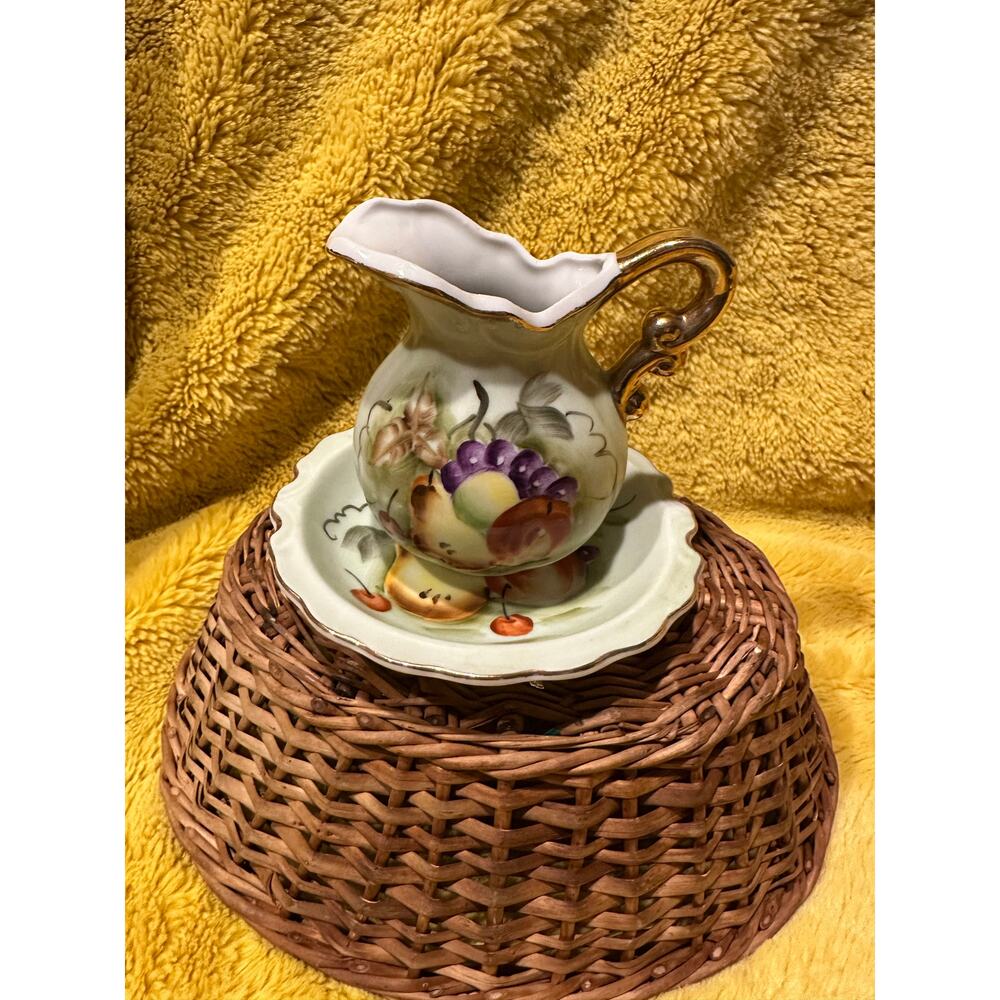 Lefton China Pattern 6281 Beautiful  Hand Painted  Mini Pitcher and Bowl Set Vtg